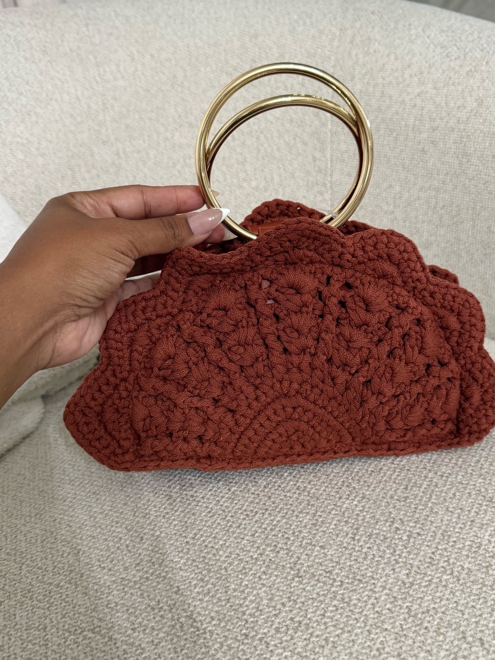 Handmade Rust Crochet Clutch with Gold Rings